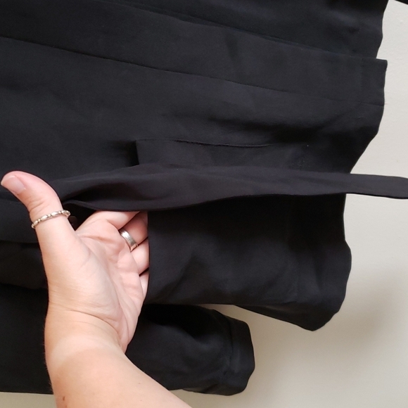 Design by Pat Argenti 100% silk black blazer jacket waist tie, split hem vintage - Picture 4 of 10